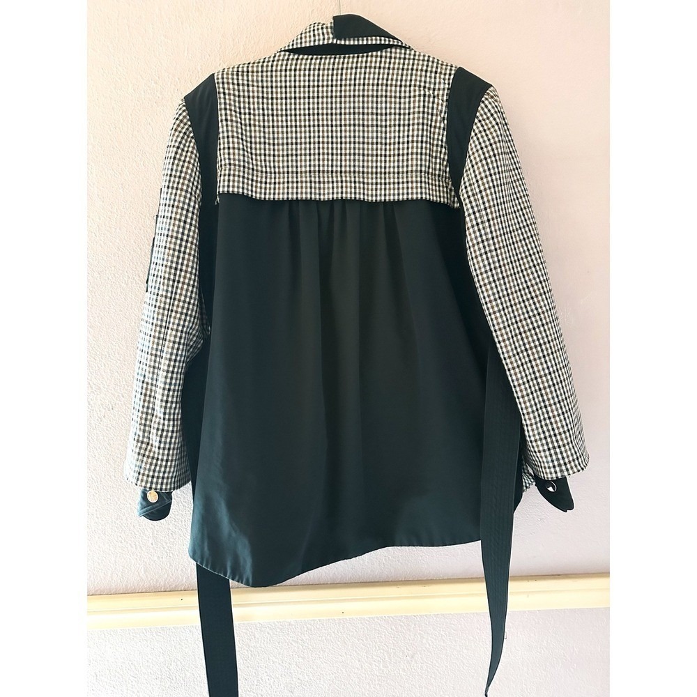 Veronica Beard Plaid Mixed Media Belted Jacket Navy Large Double Breasted - Picture 11 of 11